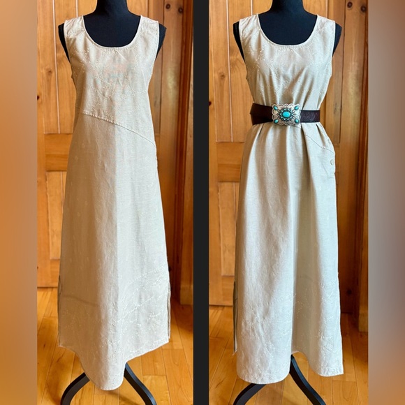 Denim&Co Dresses & Skirts - Linen Blend Sleeveless Embroidered Eyelet Maxi Dress (S)